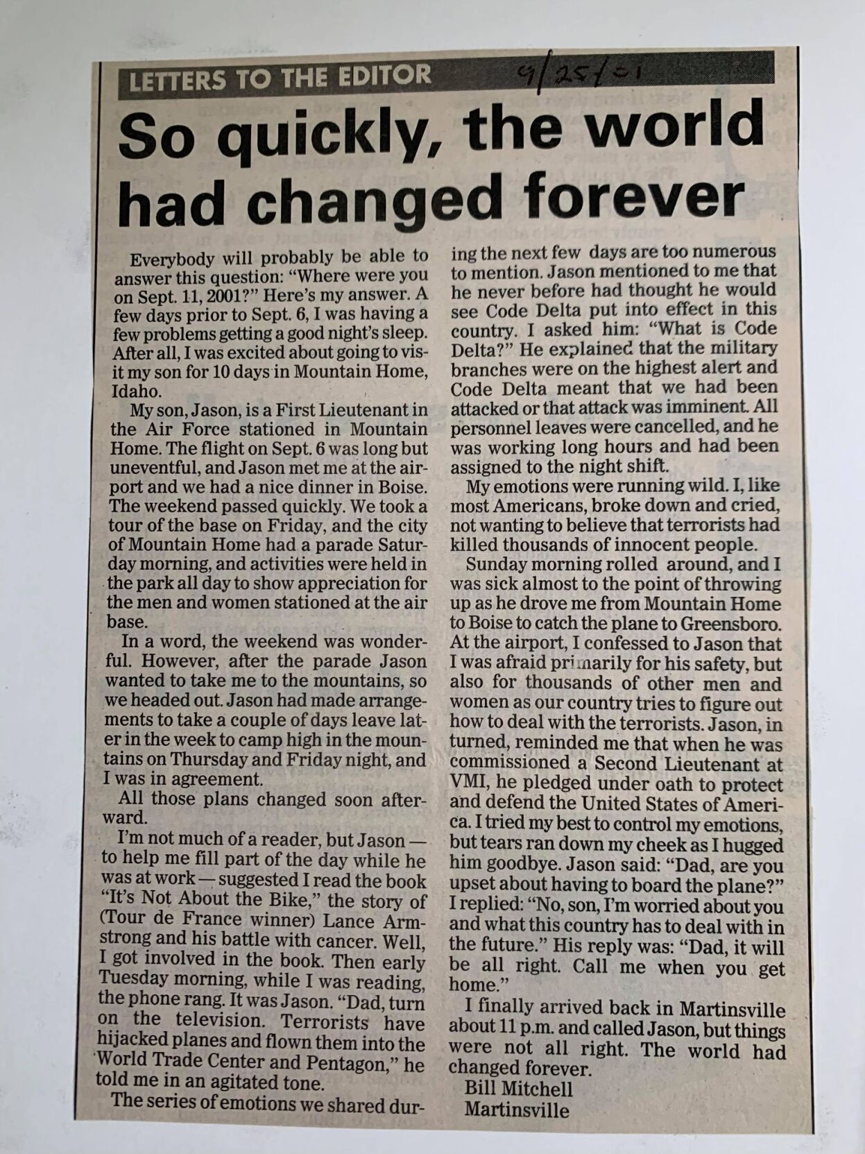 Bill Mitchell Letter to the Editor